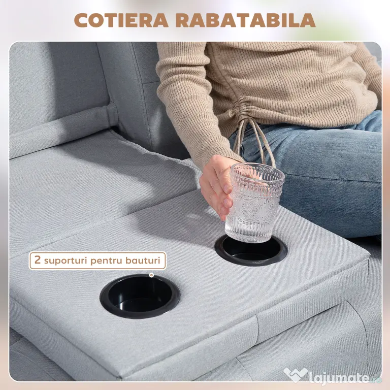HOMCOM Canapea Pat cu Masuta Rasturnata si Picioare din Lemn Masiv Gri deschis | Aosom Romania