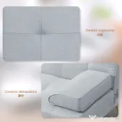 HOMCOM Canapea Pat cu Spătar Reglabil 3 Trepte, Tapițerie din In, Suport Pahare și Măsuță Rabatabilă, Picioare din Lemn, gri deschis 