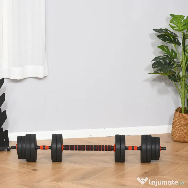 HOMCOM Gantere Convertibile în Halteră, Set 25kg Total, 12 Discuri Greutăți, Oțel și Plastic, Antrenament Acasă | Aosom Romania