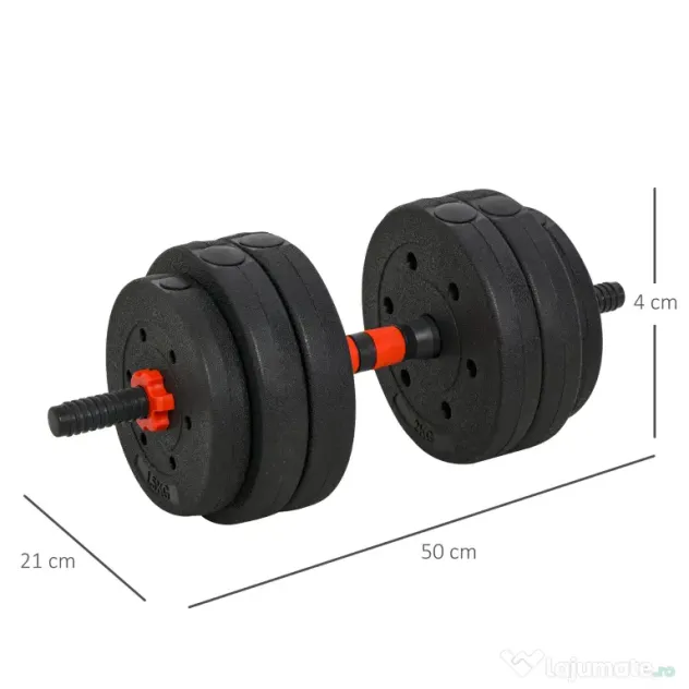 HOMCOM Gantere Convertibile în Halteră, Set 25kg Total, 12 Discuri Greutăți, Oțel și Plastic, Antrenament Acasă | Aosom Romania