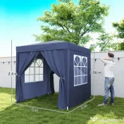 Outsunny Foișor Pliabil Pop-Up 2x2 m cu 4 Pereți Detașabili din Poliester și Oțel, Albastru 
