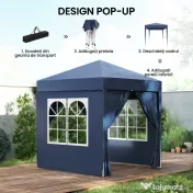 Outsunny Foișor Pliabil Pop-Up 2x2 m cu 4 Pereți Detașabili din Poliester și Oțel, Albastru 