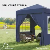 Outsunny Foișor Pliabil Pop-Up 2x2 m cu 4 Pereți Detașabili din Poliester și Oțel, Albastru 