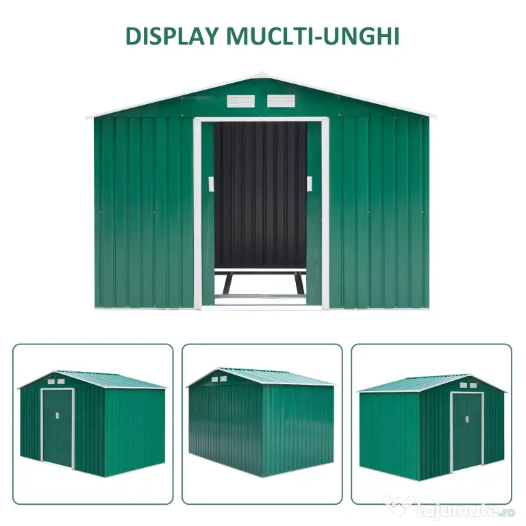 Casuta Pentru Unelte de Gradina Outsunny, Lamiera si Fier Verde 277x191x192cm | Aosom Romania