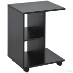HOMCOM Masa laterala in forma de C cu 2 rafturi deschise si 4 roti pivotante, PAL, 45x35x58cm, negru