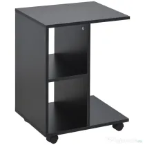HOMCOM Masa laterala in forma de C cu 2 rafturi deschise si 4 roti pivotante, PAL, 45x35x58cm, negru