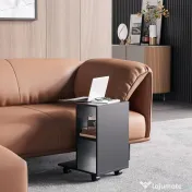 HOMCOM Masă Laterală Mobilă în Formă de C cu 2 Rafturi și 4 Roți Pivotante PAL Negru 45x35x58cm | Aosom Romania