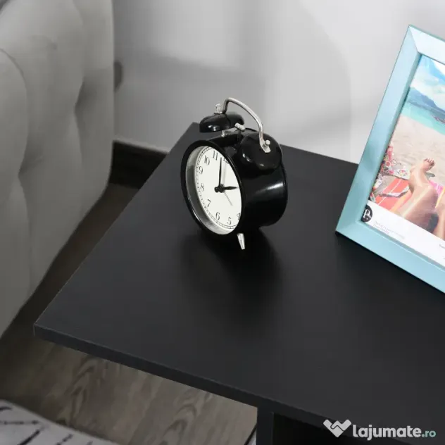 HOMCOM Masă Laterală Mobilă în Formă de C cu 2 Rafturi și 4 Roți Pivotante PAL Negru 45x35x58cm | Aosom Romania