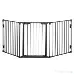 PawHut Poartă Metalică de Siguranță, Barieră pentru Câini cu Sistem de Autoînchidere, Reglabilă și Pliabilă, 180x3x74.5 cm, Negru