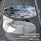 Outsunny Grătar cu Cărbuni, Grilaj Metalic, Capac, Orificii de Aerisire, Roți, Raft și Mâner, 48x56x94 cm, Negru | Aosom Romania