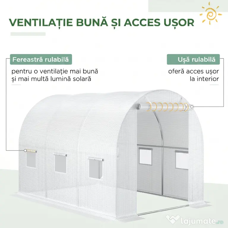 Outsunny Folie pentru Seră cu 12 Ferestre, Ușă Rulabilă și Margini Îngropate, 3x2x2 m, Alb | Aosom Romania