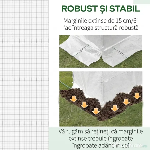 Outsunny Folie pentru Seră cu 12 Ferestre, Ușă Rulabilă și Margini Îngropate, 3x2x2 m, Alb | Aosom Romania