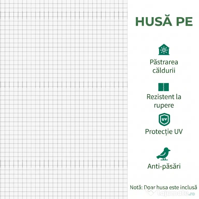 Outsunny Folie pentru Seră cu 12 Ferestre, Ușă Rulabilă și Margini Îngropate, 3x2x2 m, Alb | Aosom Romania