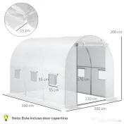 Outsunny Folie Sere din PE cu 6 Ferestre, Ușă Rulantă și Margini Îngropate, 3x2x2 m, Alb 