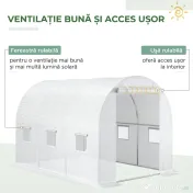 Outsunny Folie Sere din PE cu 6 Ferestre, Ușă Rulantă și Margini Îngropate, 3x2x2 m, Alb 