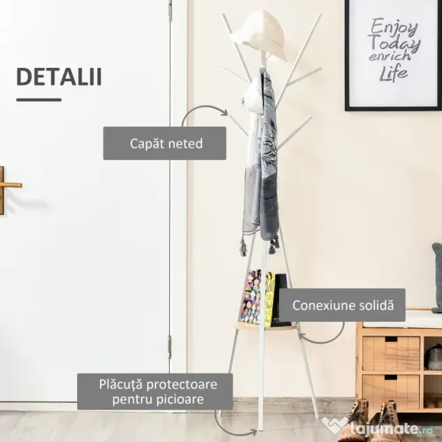 HOMCOM cuier vertical, design modern, 45x45x180cm, alb | Aosom Romania