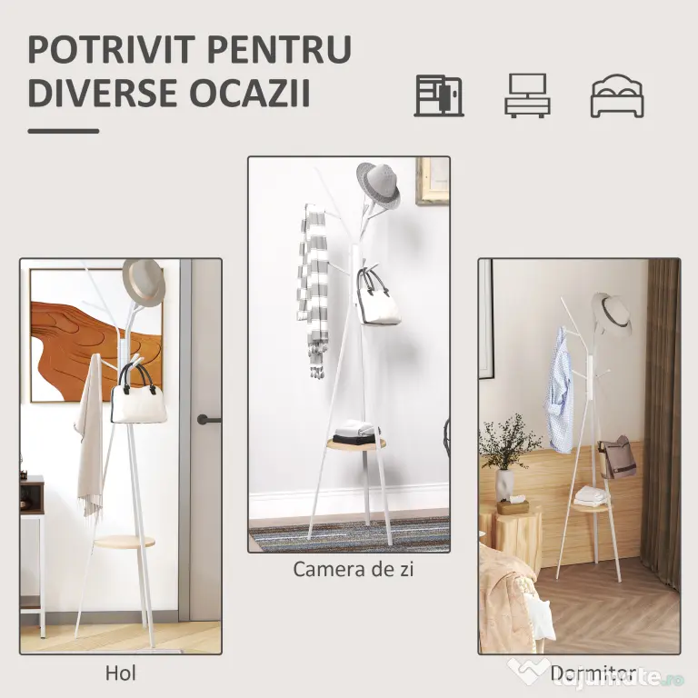 HOMCOM cuier vertical, design modern, 45x45x180cm, alb | Aosom Romania