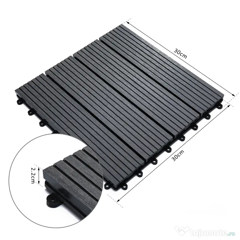 Outsunny Set 11 Plăci Gresie pentru Pavaj Grădină și Terasă 30x30x2.2cm Gri | Aosom Romania