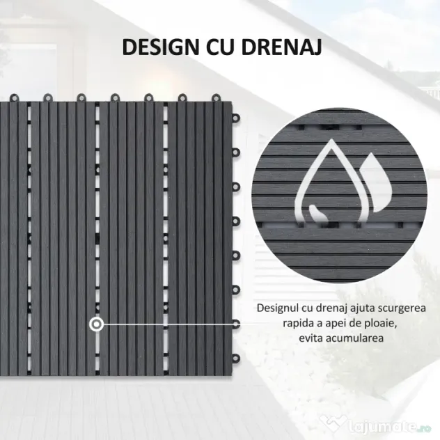 Outsunny Set 11 Plăci Gresie pentru Pavaj Grădină și Terasă 30x30x2.2cm Gri | Aosom Romania