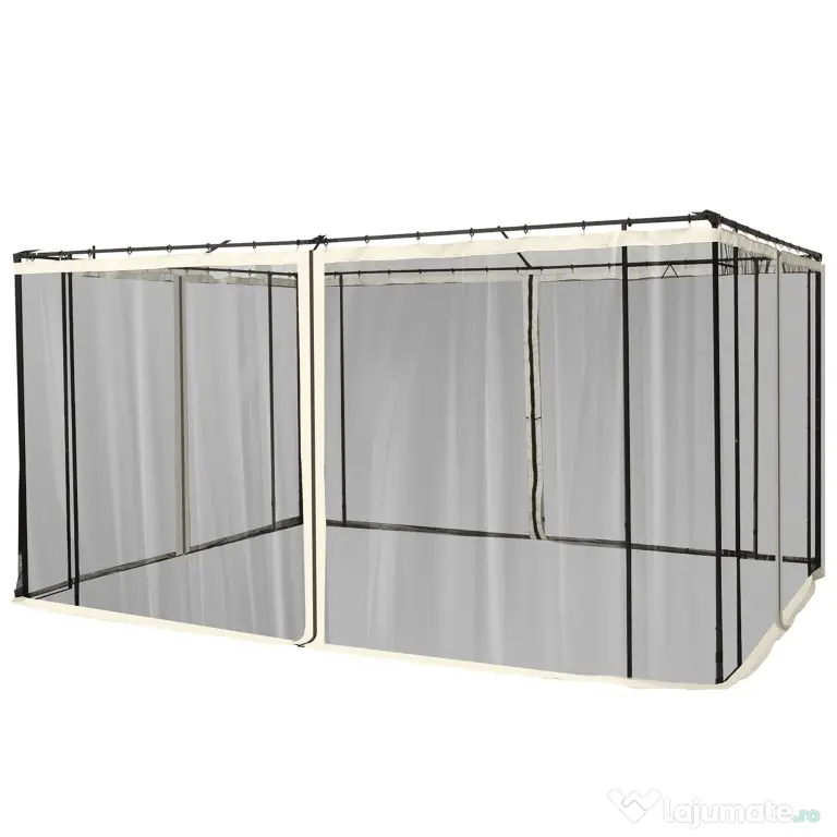 Outsunny Plasă Anti-Țânțari pentru Foișor, Perdele Universale cu Balamale, 352x207cm, Negru și Bej | Aosom Romania
