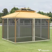 Outsunny Plasa tantari Foisor 352×207 cm – Fermoar, Negru & Bej 