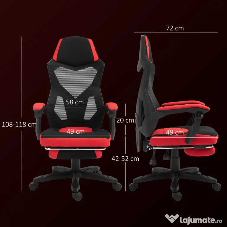 Vinsetto Scaun de Birou Ergonomic și Reclinabil cu Suport pentru Picioare Negru și Roșu | Aosom Romania
