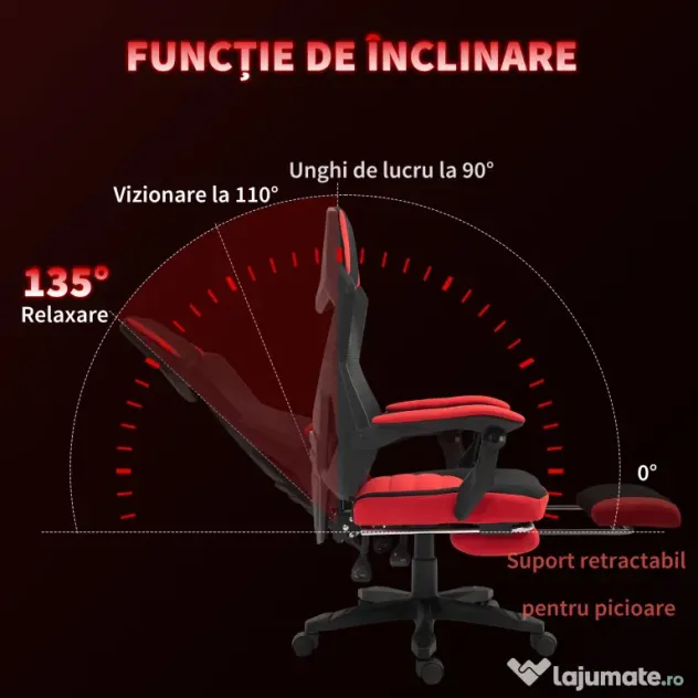 Vinsetto Scaun de Birou Ergonomic și Reclinabil cu Suport pentru Picioare Negru și Roșu | Aosom Romania