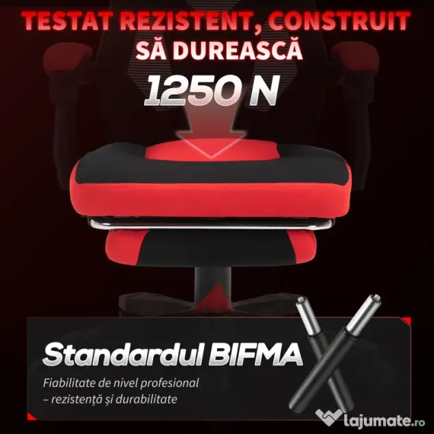 Vinsetto Scaun de Birou Ergonomic și Reclinabil cu Suport pentru Picioare Negru și Roșu | Aosom Romania