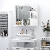 kleankin Dulap Oglindă Baie cu 3 Rafturi Spațiu Depozitare MDF Alb 60x10x48cm | Aosom Romania