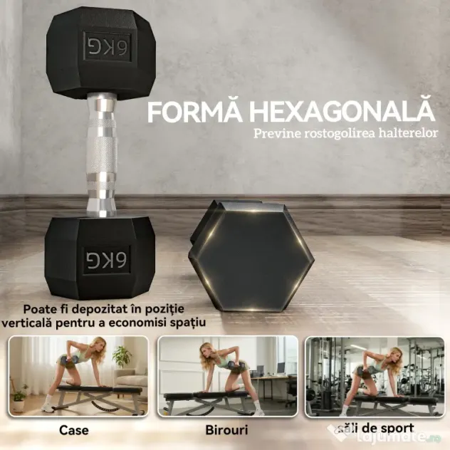 HOMCOM Haltere Antiderapant 6kg Negru | Aosom Romania