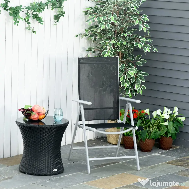 Outsunny Scaun de Grădină Pliabil cu Spătar Reglabil din Aluminiu, 65x55x107 cm, Negru | Aosom Romania