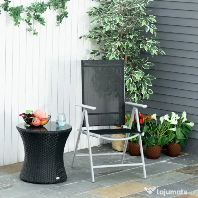 Outsunny Scaun de Grădină Pliabil cu Spătar Reglabil din Aluminiu, 65x55x107 cm, Negru | Aosom Romania