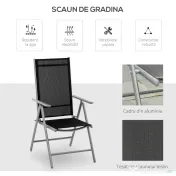 Outsunny Scaun de Grădină Pliabil cu Spătar Reglabil din Aluminiu, 65x55x107 cm, Negru | Aosom Romania