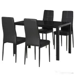 HOMCOM Set de luat masa 4 Scaune tapitate si 1 Masa pentru 4 persoane negru