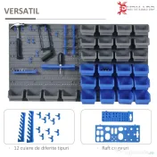DURHAND 44 de piese, montat pe perete, set de suport pentru unelte, cu cosuri de depozitare de diferite dimensiuni, panou de perete si carlige, albastru 