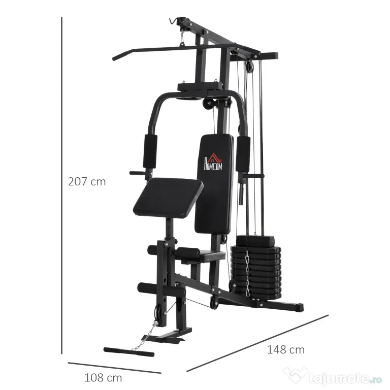 HOMCOM statie fitness pentru antrenament acasa, negru | Aosom Romania