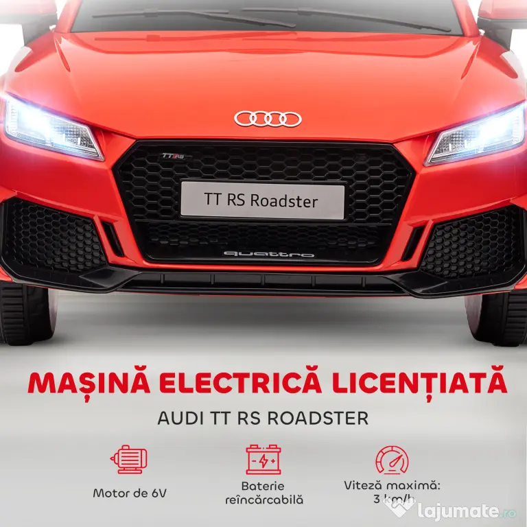 HOMCOM Mașină Electrică AUDI TT pentru Copii, Mașină Electrică cu Telecomandă, USB, Uși cu Deschidere și Faruri LED, 102x60x44 cm, Roșu