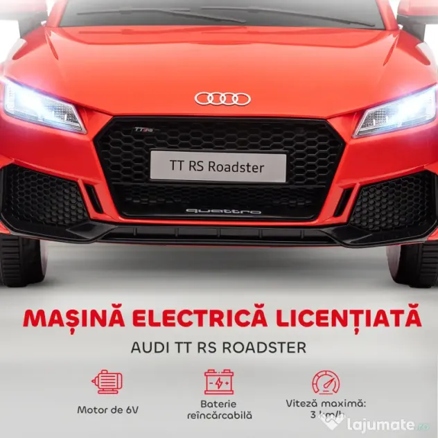 HOMCOM Mașină Electrică AUDI TT pentru Copii, Mașină Electrică cu Telecomandă, USB, Uși cu Deschidere și Faruri LED, 102x60x44 cm, Roșu