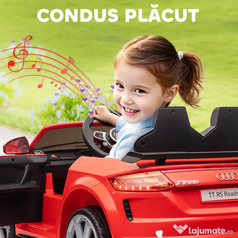 HOMCOM Mașină Electrică AUDI TT pentru Copii, Mașină Electrică cu Telecomandă, USB, Uși cu Deschidere și Faruri LED, 102x60x44 cm, Roșu
