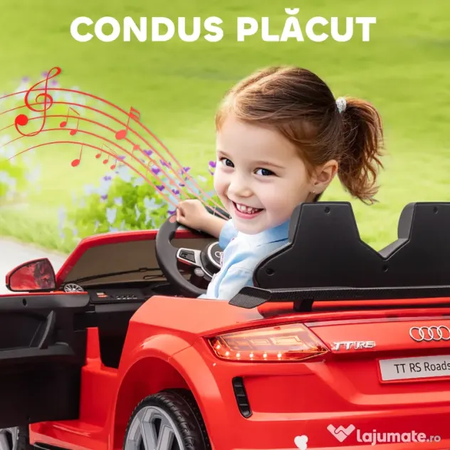 HOMCOM Mașină Electrică AUDI TT pentru Copii, Mașină Electrică cu Telecomandă, USB, Uși cu Deschidere și Faruri LED, 102x60x44 cm, Roșu