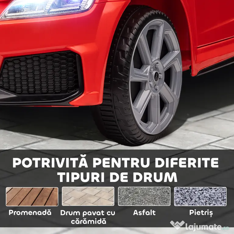 HOMCOM Mașină Electrică AUDI TT pentru Copii, Mașină Electrică cu Telecomandă, USB, Uși cu Deschidere și Faruri LED, 102x60x44 cm, Roșu