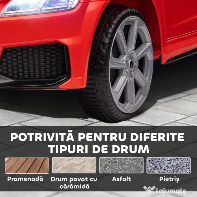 HOMCOM Mașină Electrică AUDI TT pentru Copii, Mașină Electrică cu Telecomandă, USB, Uși cu Deschidere și Faruri LED, 102x60x44 cm, Roșu