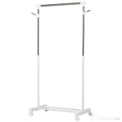 HOMCOM Suport de Haine din Oțel Inoxidabil, Reglabil pe Înălțime cu Bază de Depozitare și 4 Roți, 68,5x42x87-145 cm, Alb și Argintiu | Aosom Romania 