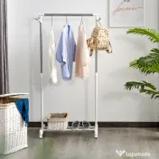 HOMCOM Suport de Haine din Oțel Inoxidabil, Reglabil pe Înălțime cu Bază de Depozitare și 4 Roți, 68,5x42x87-145 cm, Alb și Argintiu | Aosom Romania 