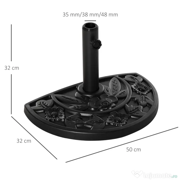 Outsunny Bază pentru Umbrelă de Soare, Bază Semiluna, 50x32x32cm, Beton, Negru | Aosom Romania