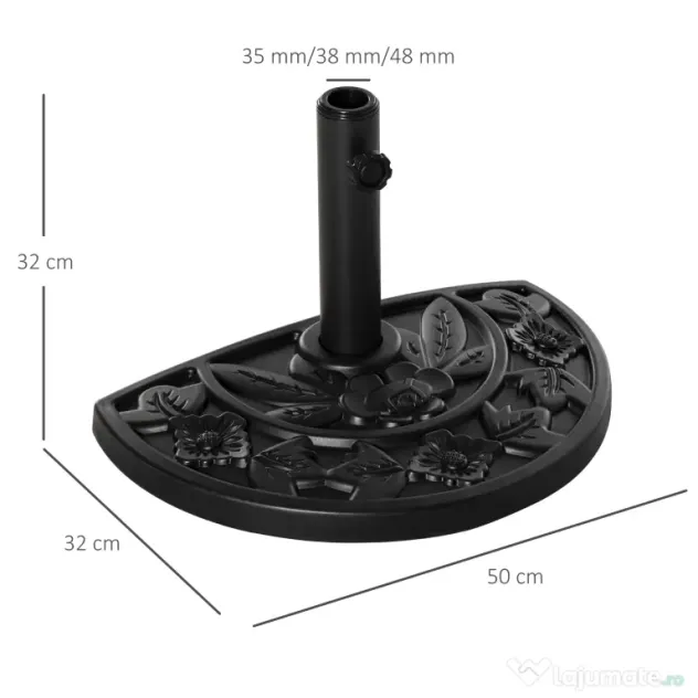 Outsunny Bază pentru Umbrelă de Soare, Bază Semiluna, 50x32x32cm, Beton, Negru | Aosom Romania