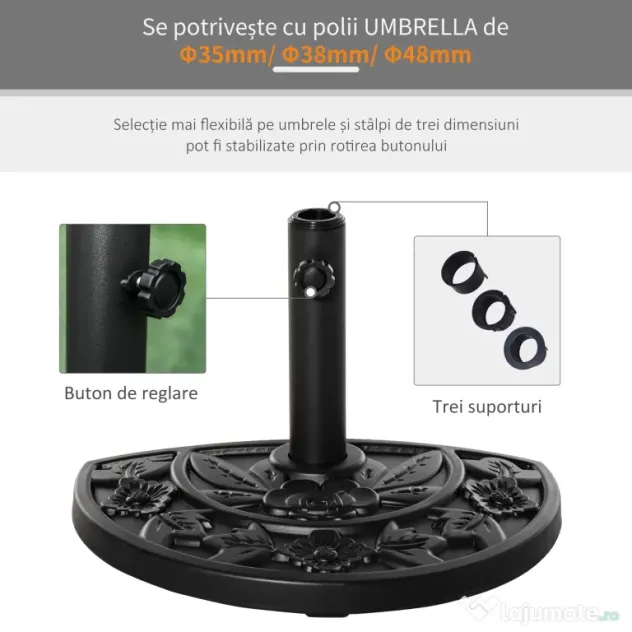 Outsunny Bază pentru Umbrelă de Soare, Bază Semiluna, 50x32x32cm, Beton, Negru | Aosom Romania