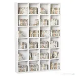 HOMCOM Bibliotecă din Lemn cu 24 Compartimente, Raft Organizator Cărți, CD-uri și Decorative, Alb, 130.5x89x20 cm