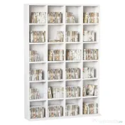 HOMCOM Bibliotecă din Lemn cu 24 Compartimente, Raft Organizator Cărți, CD-uri și Decorative, Alb, 130.5x89x20 cm 