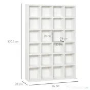 HOMCOM Bibliotecă din Lemn cu 24 Compartimente, Raft Organizator Cărți, CD-uri și Decorative, Alb, 130.5x89x20 cm 